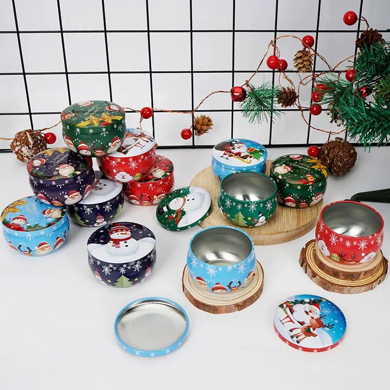 Avtoit | Christmas Candle Round Tin Box Set of 12– Perfect for Candy, Party Decor, or DIY Handmade Candles – Metal Container with Lid (2.2oz)
