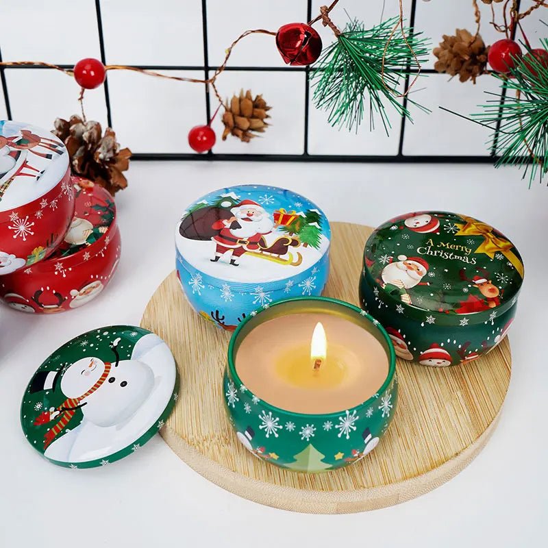 Avtoit | Christmas Candle Round Tin Box Set of 12– Perfect for Candy, Party Decor, or DIY Handmade Candles – Metal Container with Lid (2.2oz)