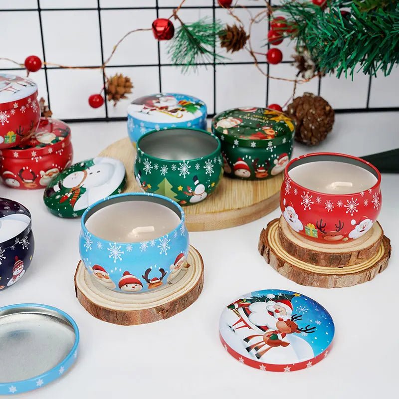 Avtoit | Christmas Candle Round Tin Box Set of 12– Perfect for Candy, Party Decor, or DIY Handmade Candles – Metal Container with Lid (2.2oz)