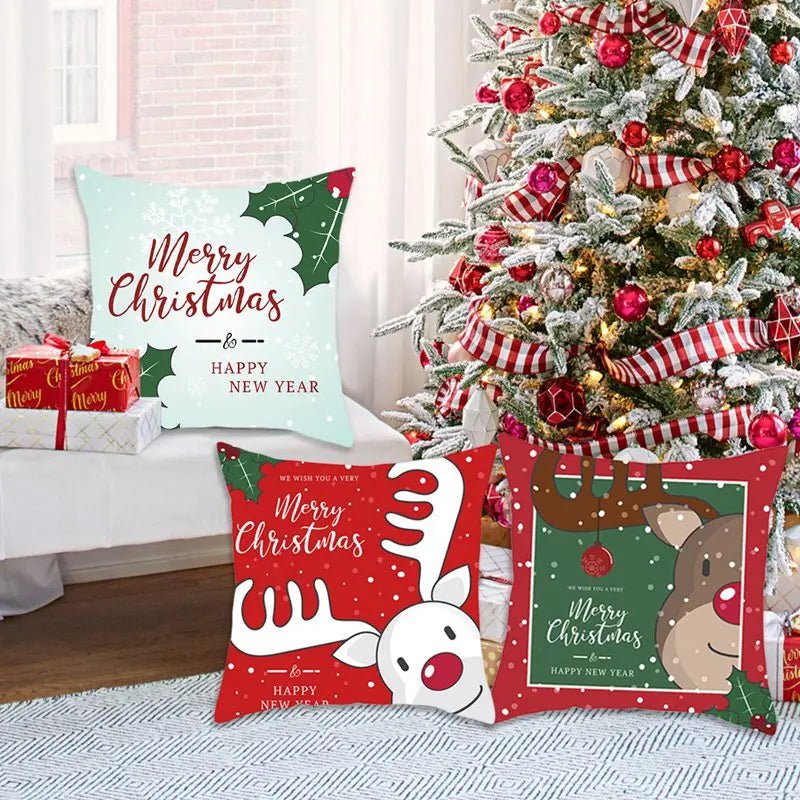 Avtoit | Christmas Cushion Cover – Festive Santa & Elk Design for Holiday Decor & Perfect New Year Gift