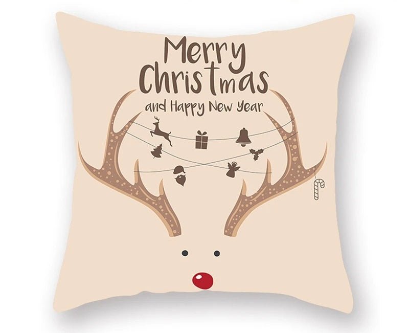 Avtoit | Christmas Cushion Cover – Festive Santa & Elk Design for Holiday Decor & Perfect New Year Gift