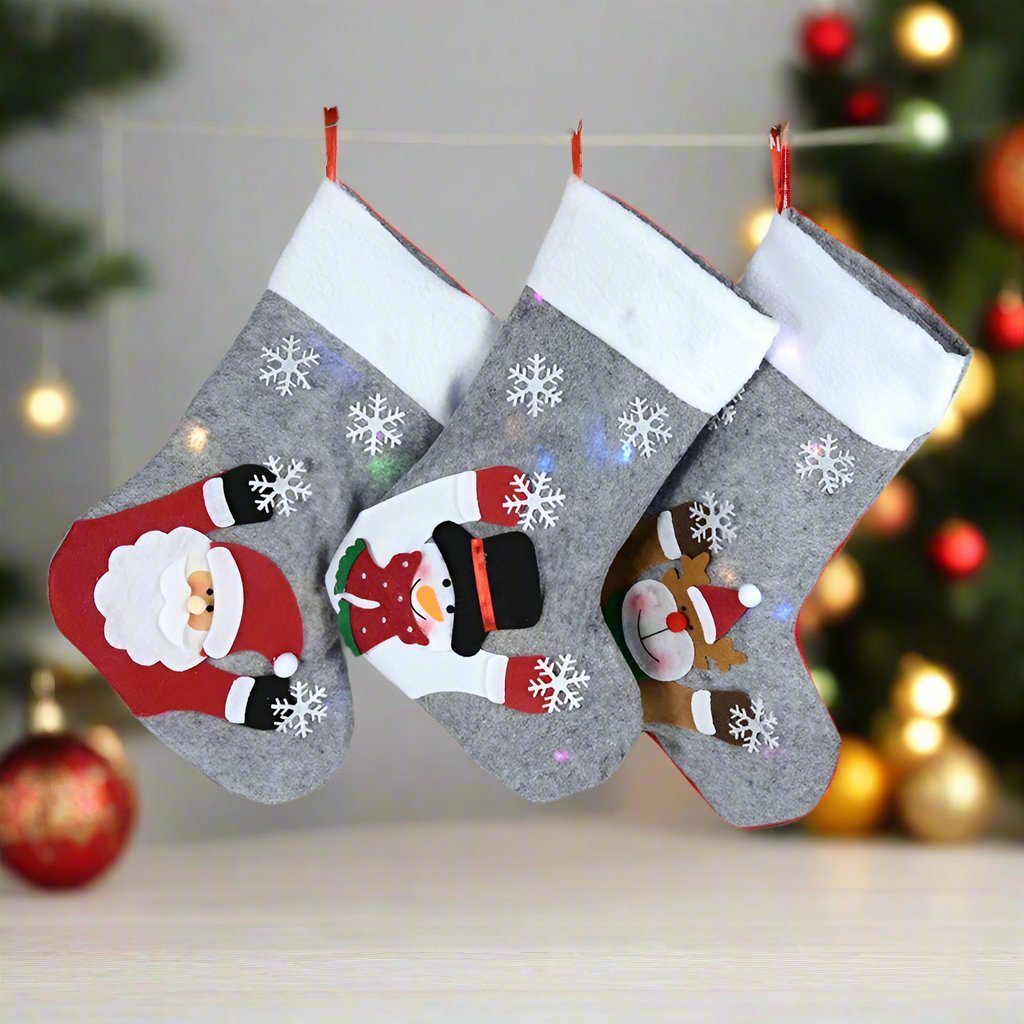 Avtoit | Christmas Stockings with LED Lights-  Snowman, Santa, Elk, and Bear Designs Perfect for Adding Festive Cheer to Your Fireplace or Christmas Tree!