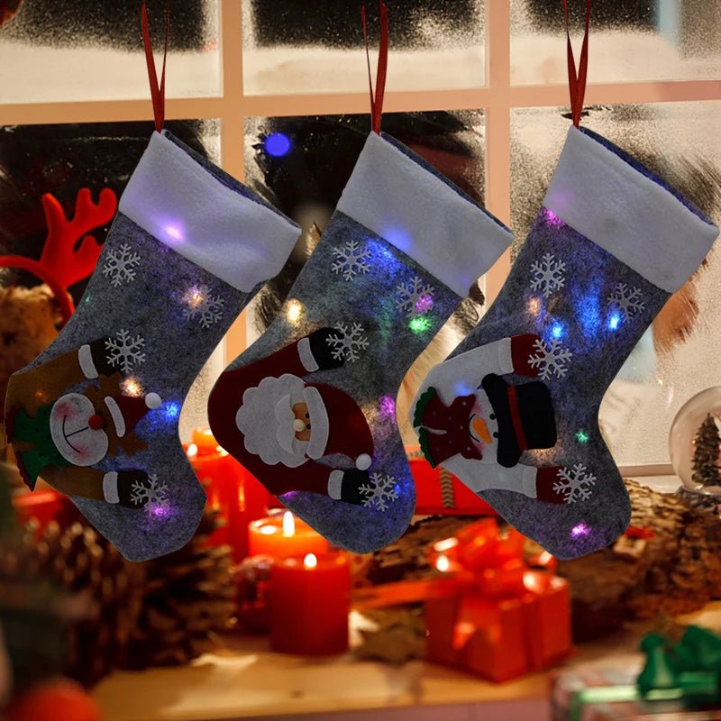 Avtoit | Christmas Stockings with LED Lights-  Snowman, Santa, Elk, and Bear Designs Perfect for Adding Festive Cheer to Your Fireplace or Christmas Tree!