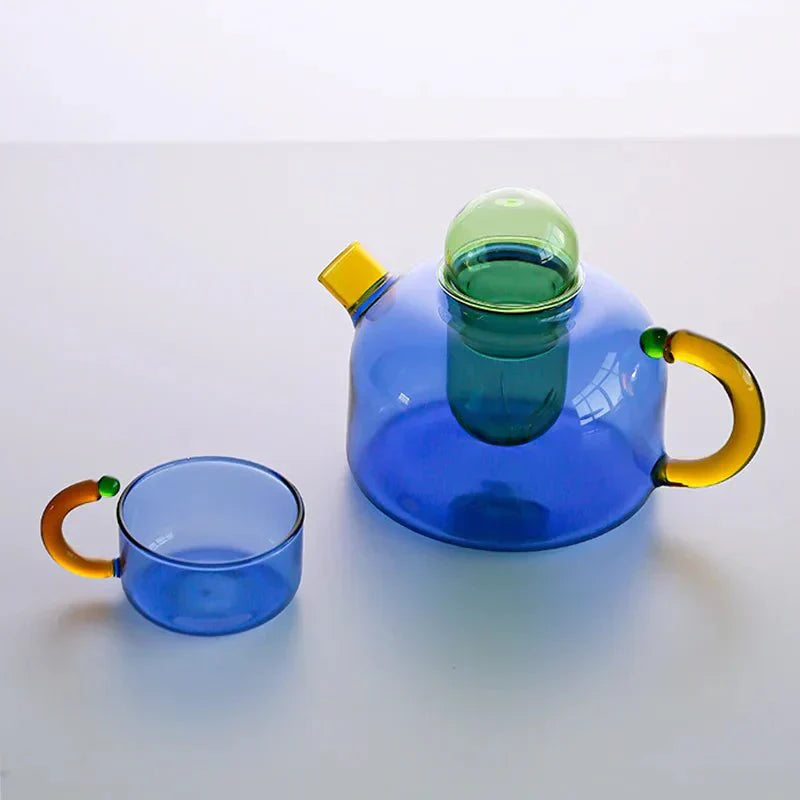 Avtoit | Contrasting Color Glass Teapot Set – Stylish & Heat Resistant Design