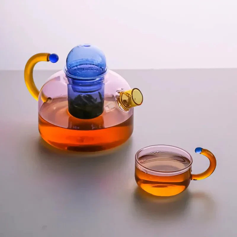 Avtoit | Contrasting Color Glass Teapot Set – Stylish & Heat Resistant Design
