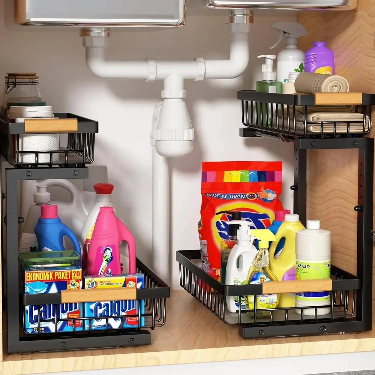 Avtoit | Curcura – Heavy-Duty Adjustable Steel Under Sink Organizer for Kitchen & Bathroom