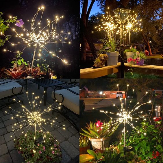 Avtoit | 4 Piece Solar Firework Garden Lights - Weatherproof LED Decorative Lighting, Solar Energy for Garden and Patio