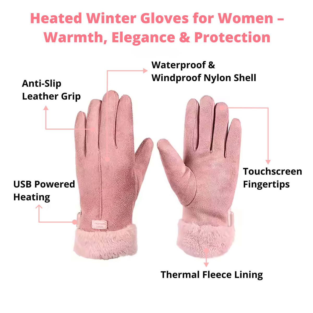 Avtoit | Heated Gloves for Women UK – Ladies Thermal Waterproof Winter Gloves with Touch Screen & USB Rechargeable Warm Design