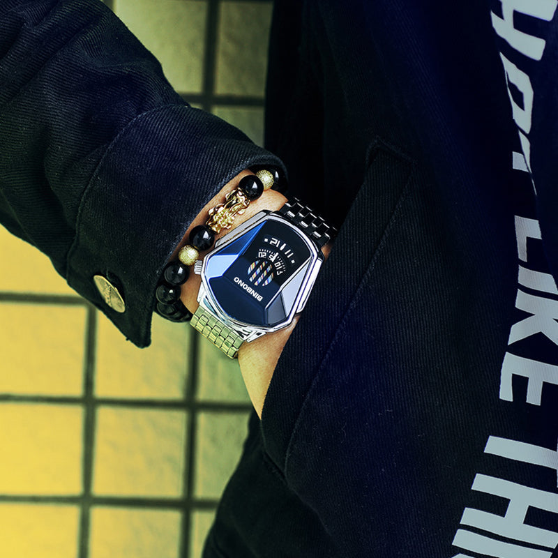 Men's Diamond-Style Quartz Watch with Creative Second Hand