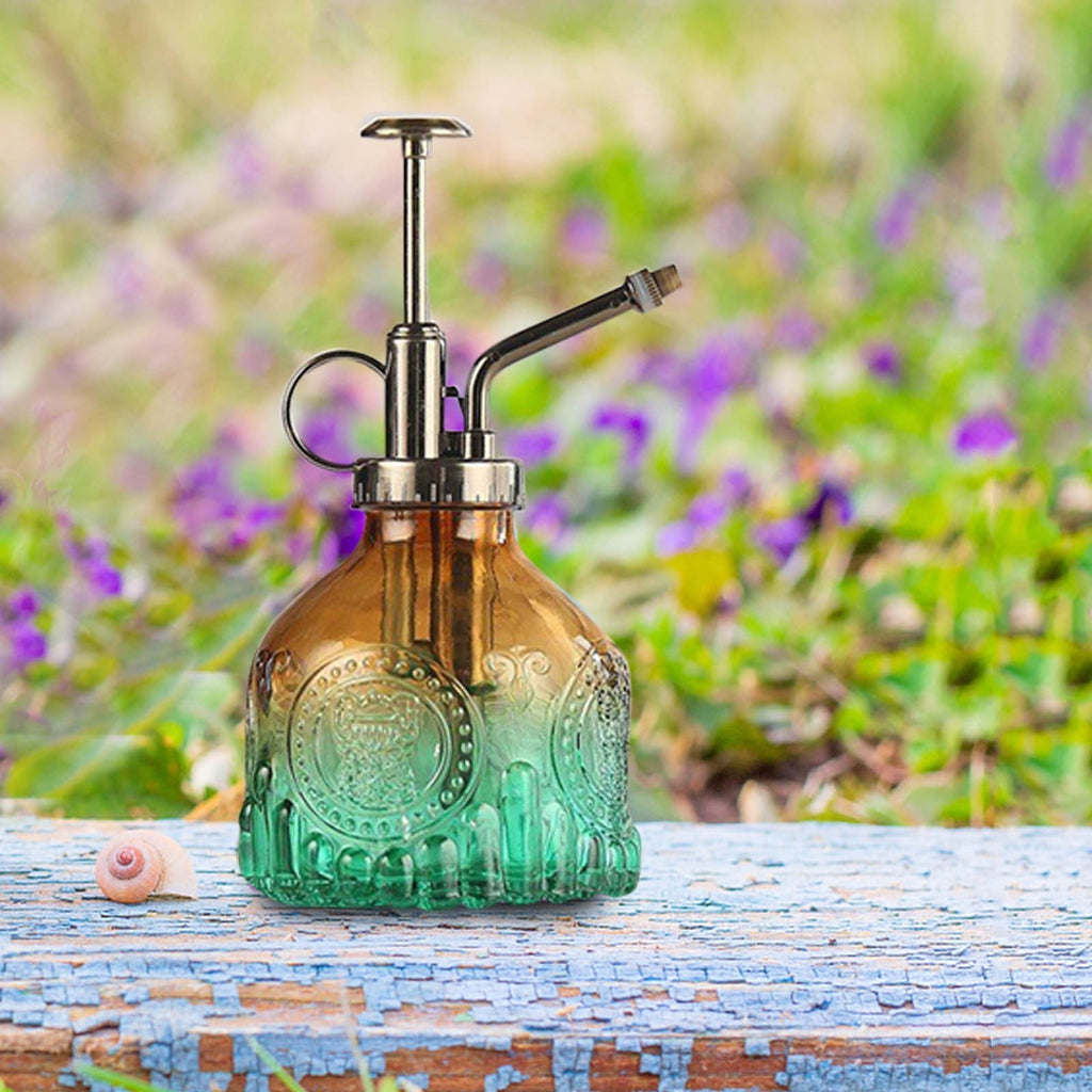 Avtoit | Embossed glass bottle with metal nozzle – Plant sprayer for flower watering in vintage design