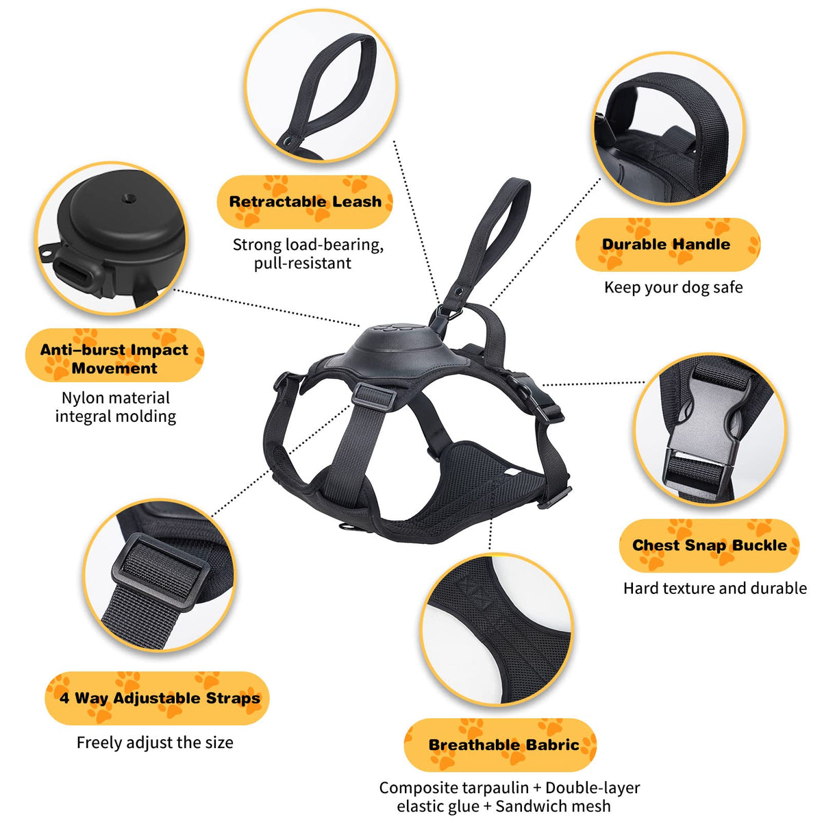 Avtoit | mamymarket™ - Dog Harness and Retractable Leash Set All-in-One