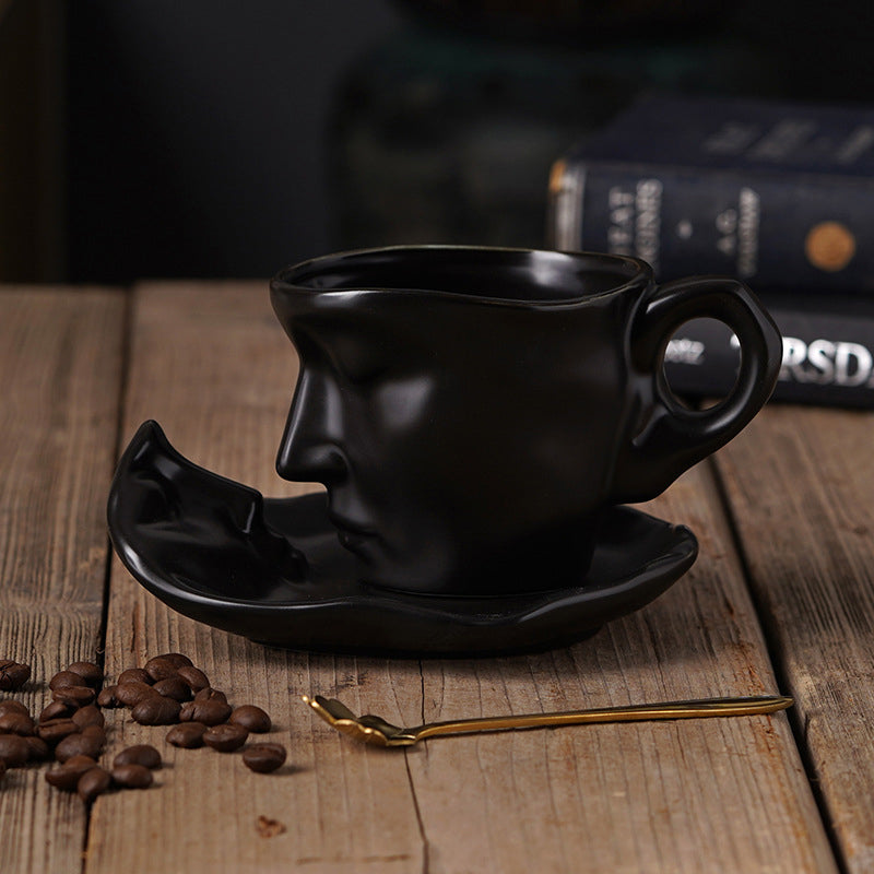 Avtoit | Metal Touching Face Creative Ceramic Kiss Coffee Cup, Artistic Vibe Mug & Saucer Set
