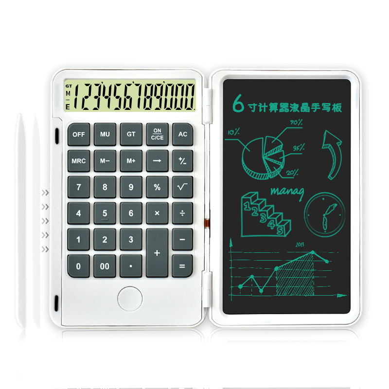 Avtoit | 2-in-1 Portable Foldable 10-Digit LCD Display Calculator with 6-Inch Erasable Writing Tablet