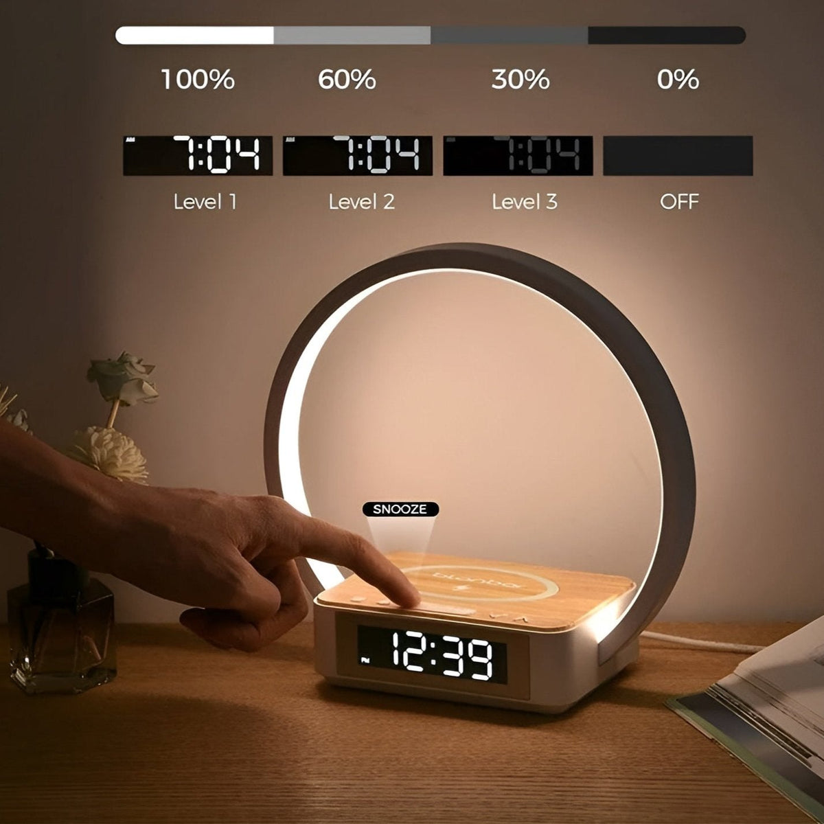 Avtoit | GlowMax 3-in-1 LED Table Lamp – Wireless Charger, Alarm Clock & Touch Control