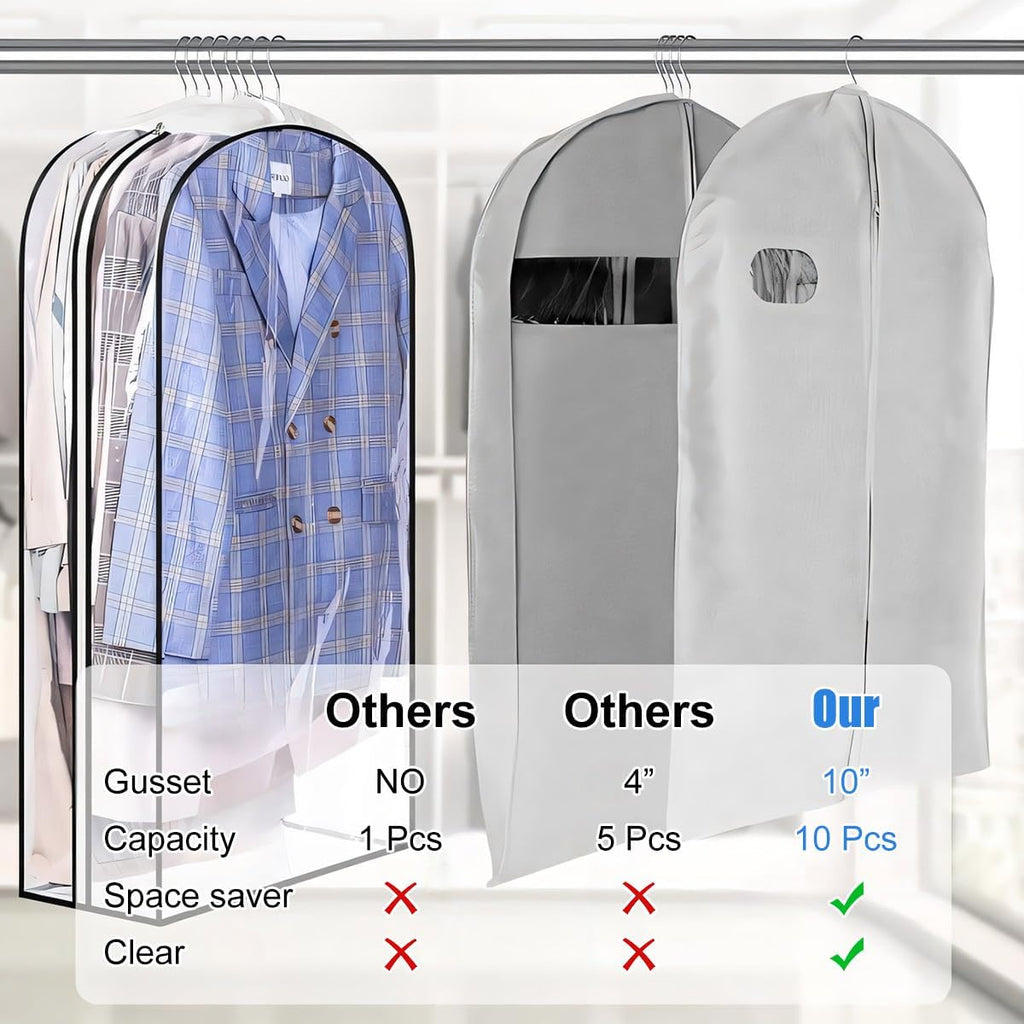 Avtoit | Clear Gusseted Garment Covers – 3-Pack Storage Bags with Side Zipper (Buy 1, Take 1 FREE)