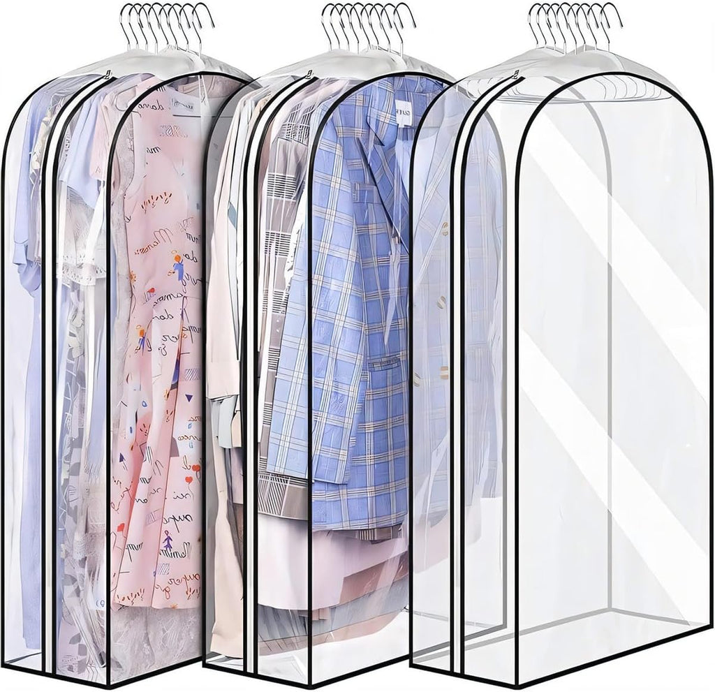 Avtoit | Clear Gusseted Garment Covers – 3-Pack Storage Bags with Side Zipper (Buy 1, Take 1 FREE)