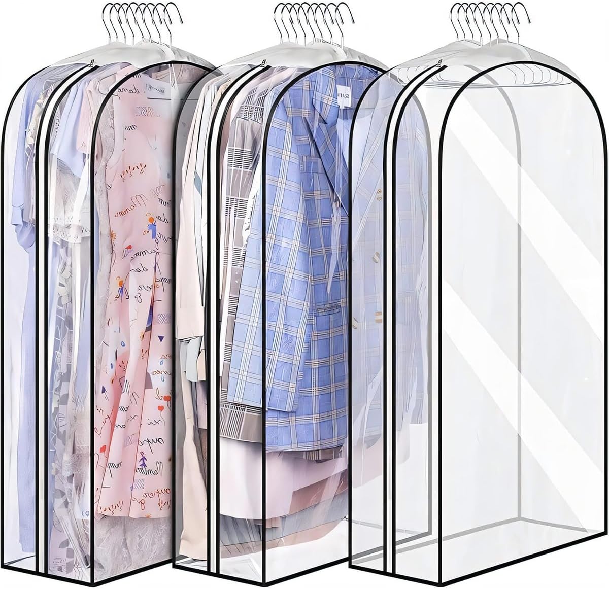 Avtoit | Clear Gusseted Garment Covers – 3-Pack Storage Bags with Side Zipper (Buy 1, Take 1 FREE)