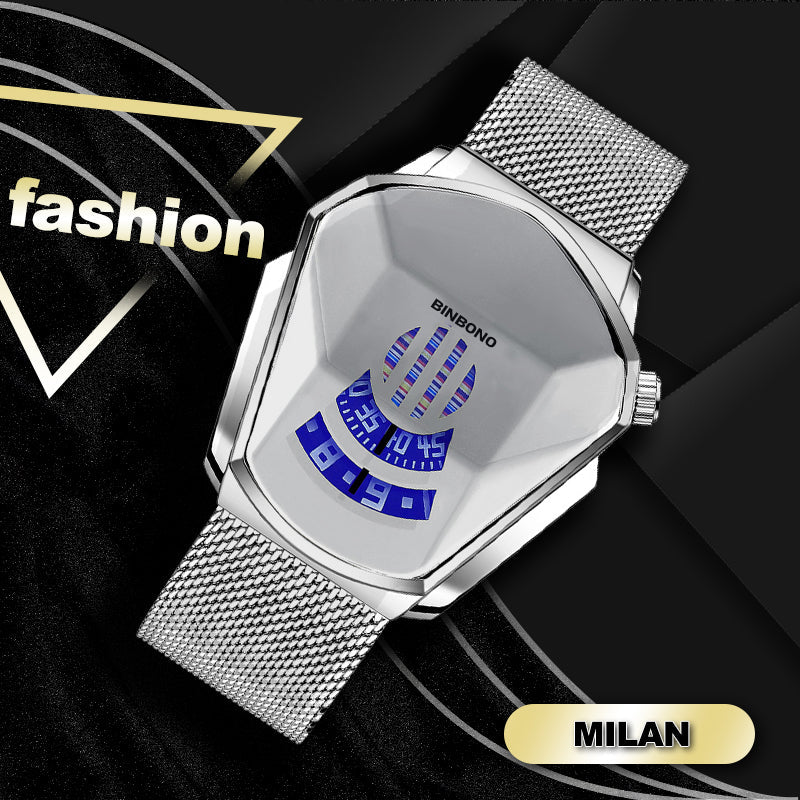 Men's Diamond-Style Quartz Watch with Creative Second Hand