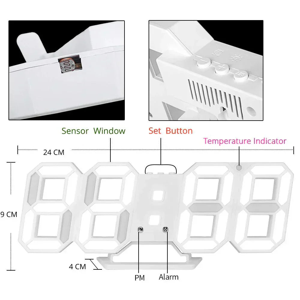 Avtoit | Digital 3D LED Wall Clock – Modern Design with Dimming Function and Optimal Visibility