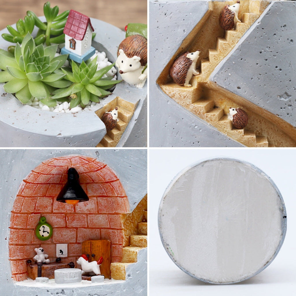 Avtoit | Decorative plant pot with hedgehog and rabbit miniature – Creative staircase design for plants
