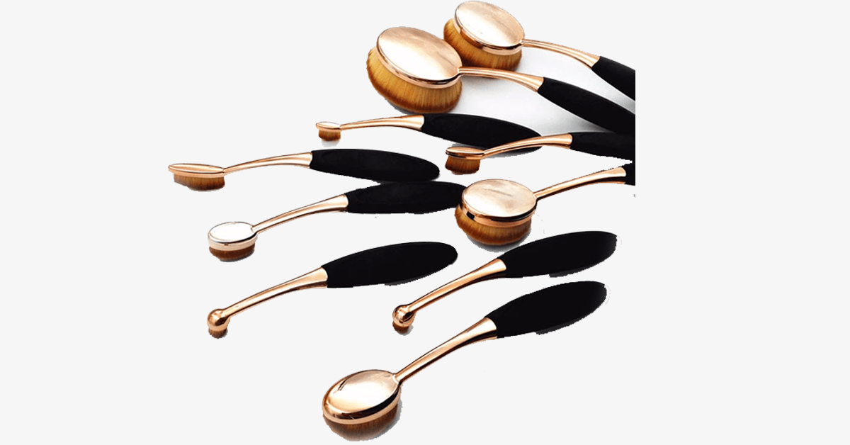 Avtoit | Professional versatile black and gold oval makeup brushes - Set of 10