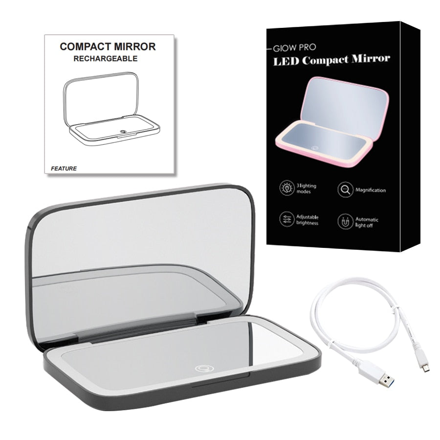 Avtoit | Mini LED 10x Magnification Cosmetic Mirror with Various Light Settings, USB Rechargeable