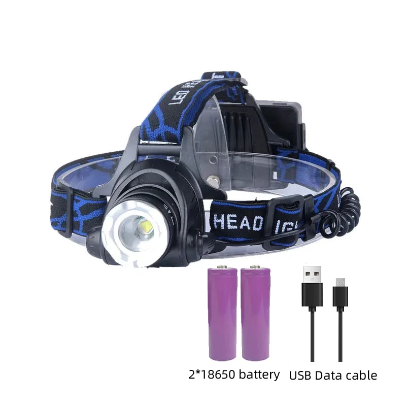 Waterproof Rechargeable LED Headlamp with Adjustable Zoom