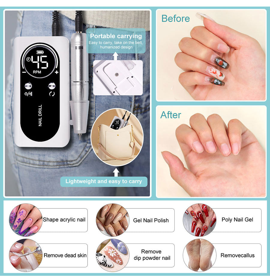Avtoit | Professional 45000RPM portable electric nail file with rechargeable battery | Low noise level for manicure