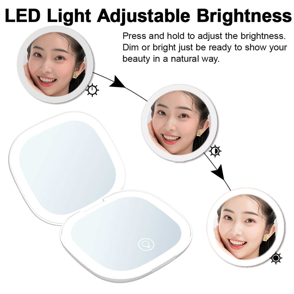 Avtoit | Mini LED 10x Magnification Cosmetic Mirror with Various Light Settings, USB Rechargeable