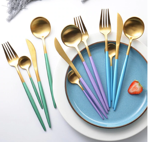 Avtoit | LUXURIOUS STAINLESS STEEL 24-PIECE GOLD-SILVER CUTLERY SET