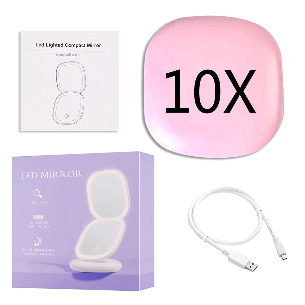 Avtoit | Mini LED 10x Magnification Cosmetic Mirror with Various Light Settings, USB Rechargeable