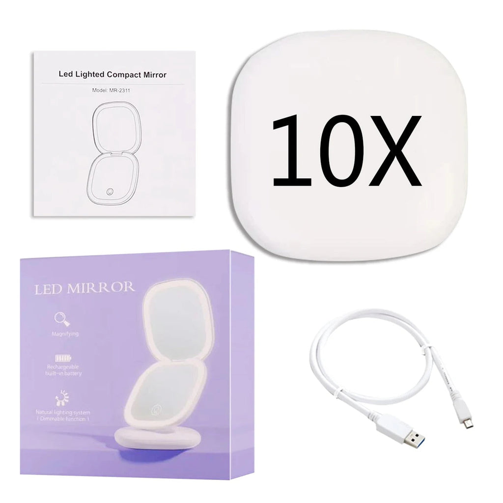 Avtoit | Mini LED 10x Magnification Cosmetic Mirror with Various Light Settings, USB Rechargeable