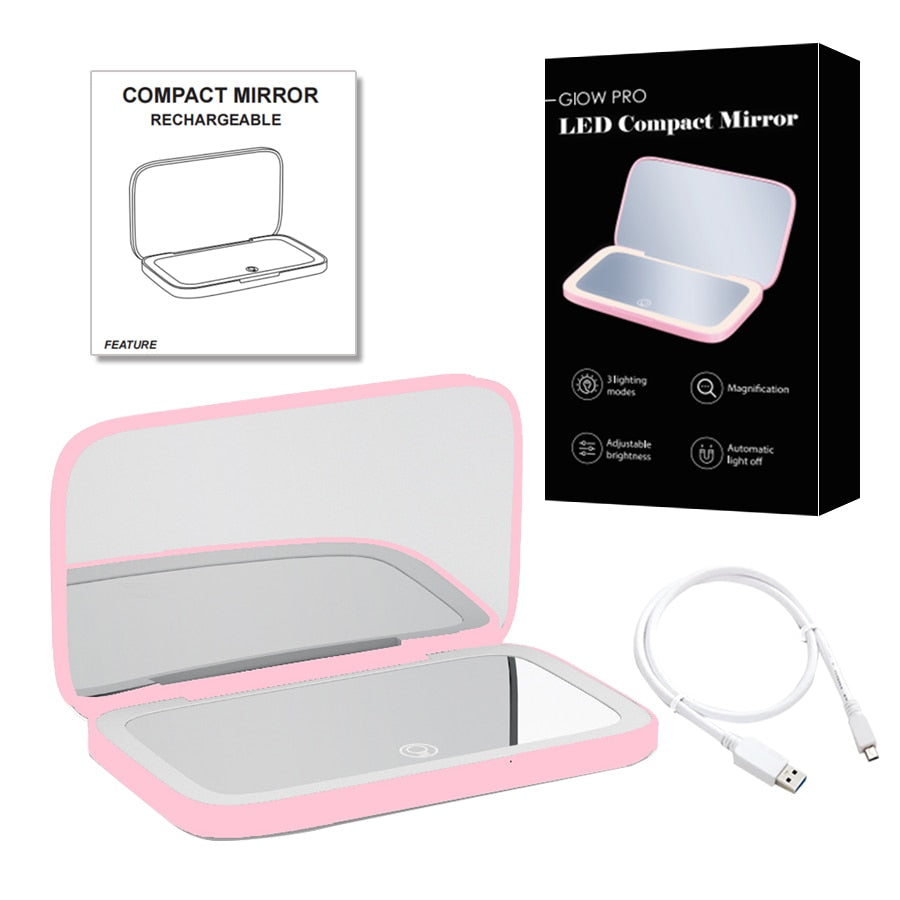 Avtoit | Mini LED 10x Magnification Cosmetic Mirror with Various Light Settings, USB Rechargeable