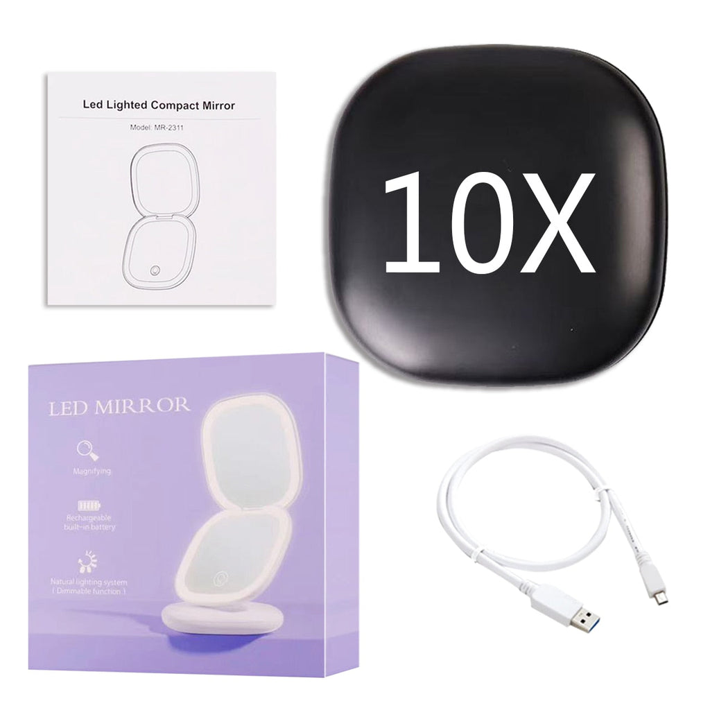 Avtoit | Mini LED 10x Magnification Cosmetic Mirror with Various Light Settings, USB Rechargeable