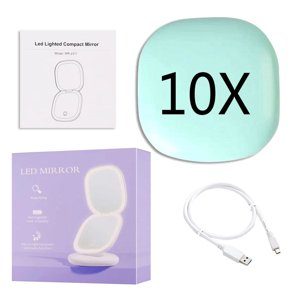 Avtoit | Mini LED 10x Magnification Cosmetic Mirror with Various Light Settings, USB Rechargeable