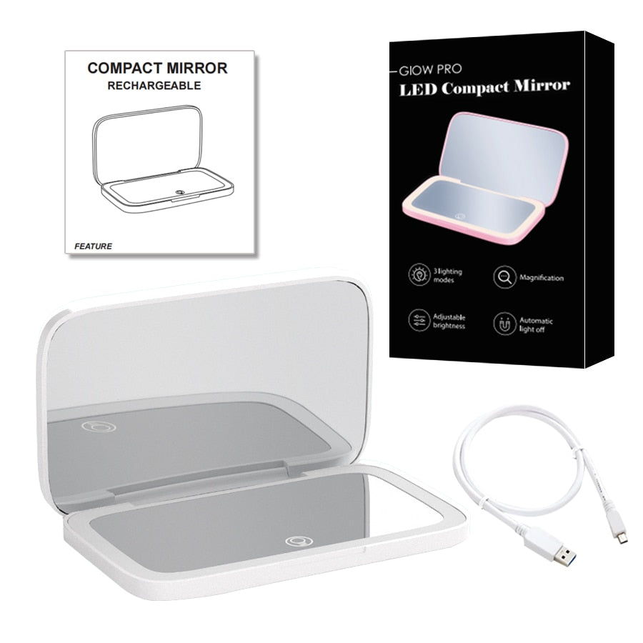 Avtoit | Mini LED 10x Magnification Cosmetic Mirror with Various Light Settings, USB Rechargeable