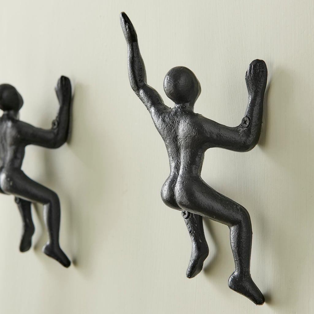 Avtoit | "Wall Climber" Cast Iron Decorative Black Wall Mount Hooks (Set of 2)
