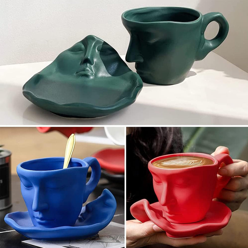 Avtoit | Metal Touching Face Creative Ceramic Kiss Coffee Cup, Artistic Vibe Mug & Saucer Set