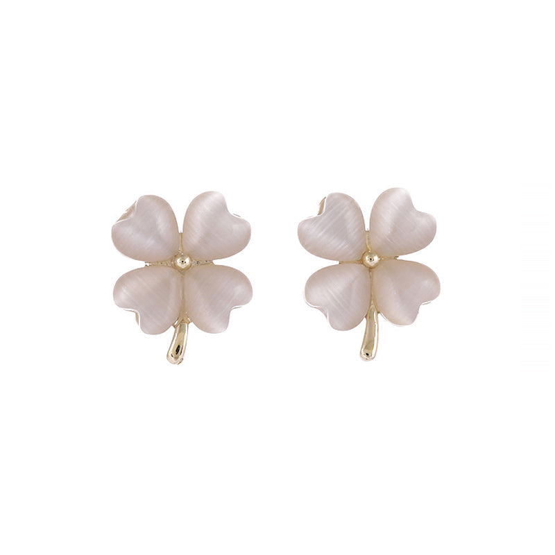 Avtoit | Heart-shaped Opal Lucky Four Leaf Clover Earrings