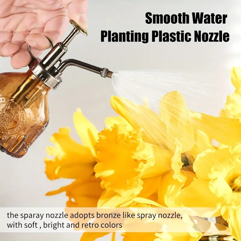 Avtoit | Embossed glass bottle with metal nozzle – Plant sprayer for flower watering in vintage design