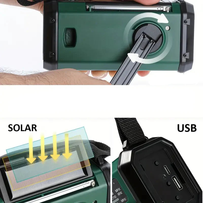 Avtoit | Solar emergency radio with power bank – crank radio with LED flashlight for camping & outdoor
