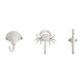 Avtoit | White Cast Iron Nautical Ocean Figure Sculpture Decorative Utility Wall Hook Set of 3 - Shell, Crab, Seahorse