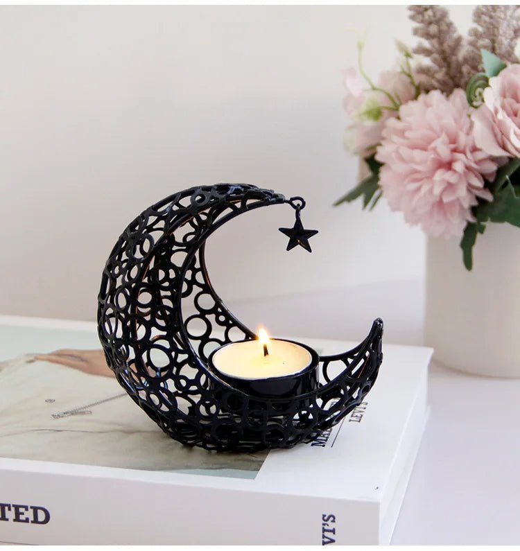 Avtoit | Elegant Black or Gold Crescent Moon Candle Holders – Romantic Tealight Décor for Weddings, Christmas, and Special Occasions