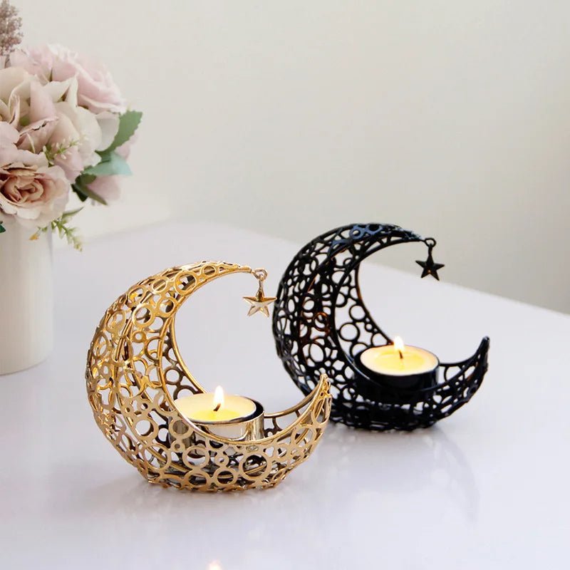 Avtoit | Elegant Black or Gold Crescent Moon Candle Holders – Romantic Tealight Décor for Weddings, Christmas, and Special Occasions