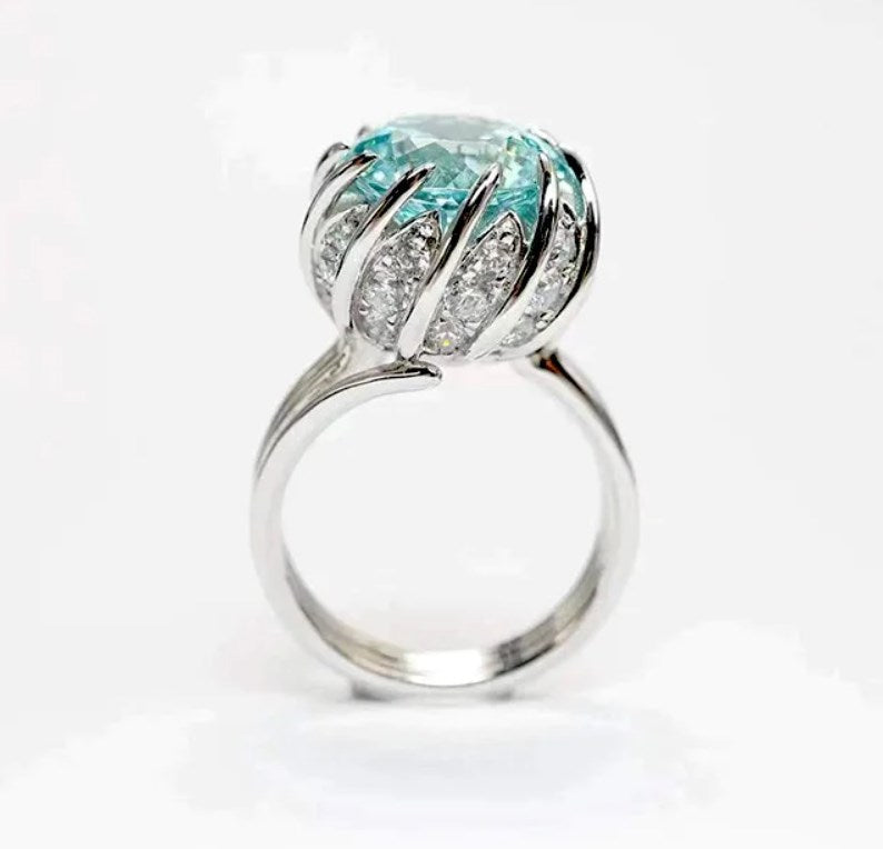Avtoit | 6 Carat Paraiba Blue-green Lotus Diamond Ring