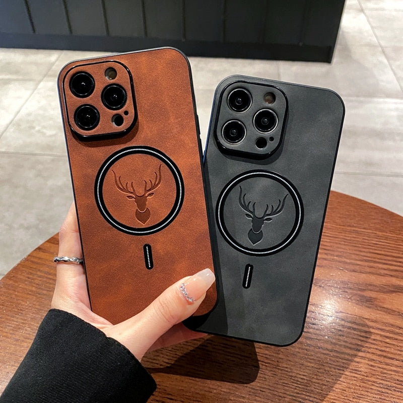 Avtoit | Luxury Deer Leather Apple iPhone Case | Magnetic Phone Case, Wireless Case, MagSafe, Wireless Charging, Protective Case, Cover for iPhone 15, 14, 13 Pro Max Plus