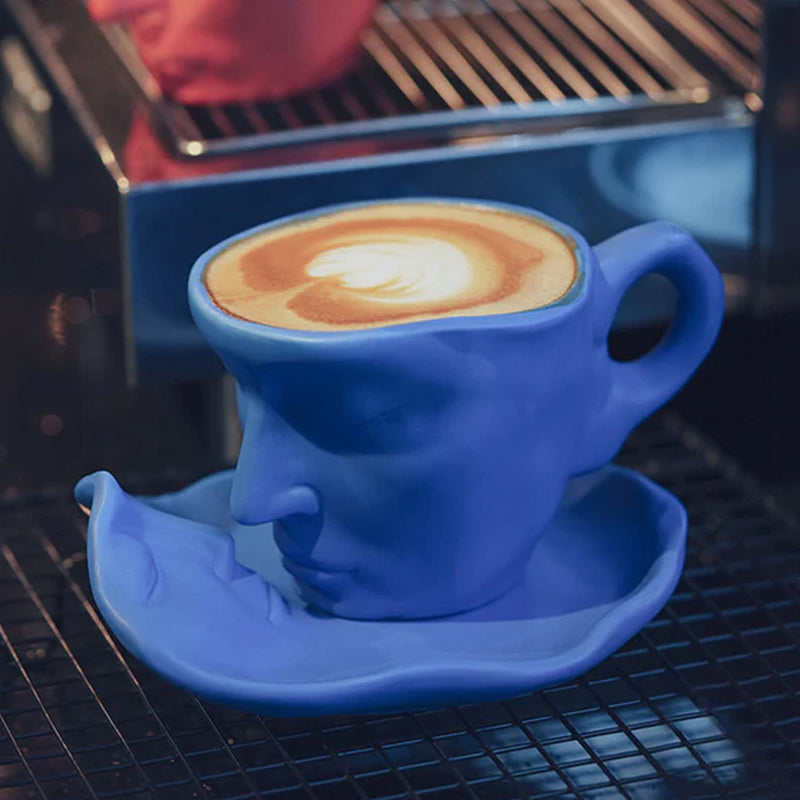 Avtoit | Metal Touching Face Creative Ceramic Kiss Coffee Cup, Artistic Vibe Mug & Saucer Set