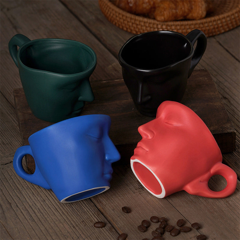 Avtoit | Metal Touching Face Creative Ceramic Kiss Coffee Cup, Artistic Vibe Mug & Saucer Set