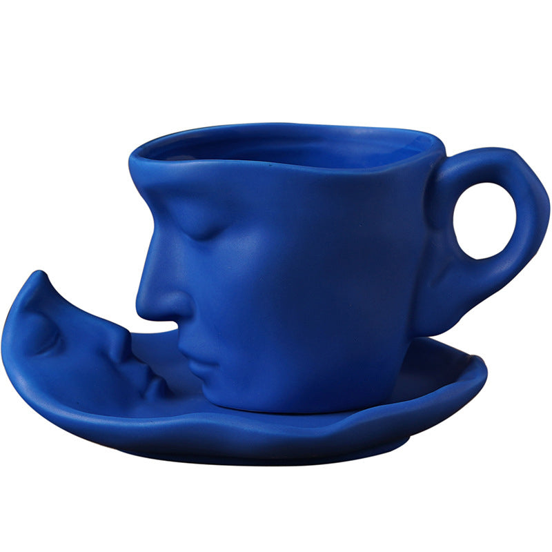 Avtoit | Metal Touching Face Creative Ceramic Kiss Coffee Cup, Artistic Vibe Mug & Saucer Set