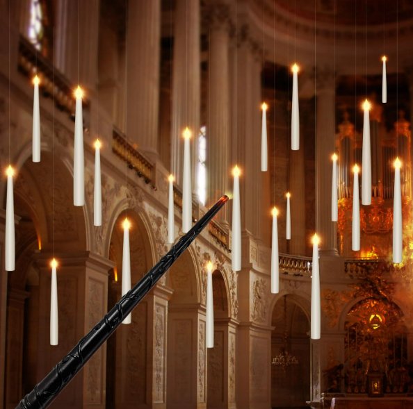 Avtoit | Magical Floating Candles with Wand - Flickering Taper Flameless Hanging Candles for Christmas, Halloween, Birthday Parties, Home Decor, and Gifts